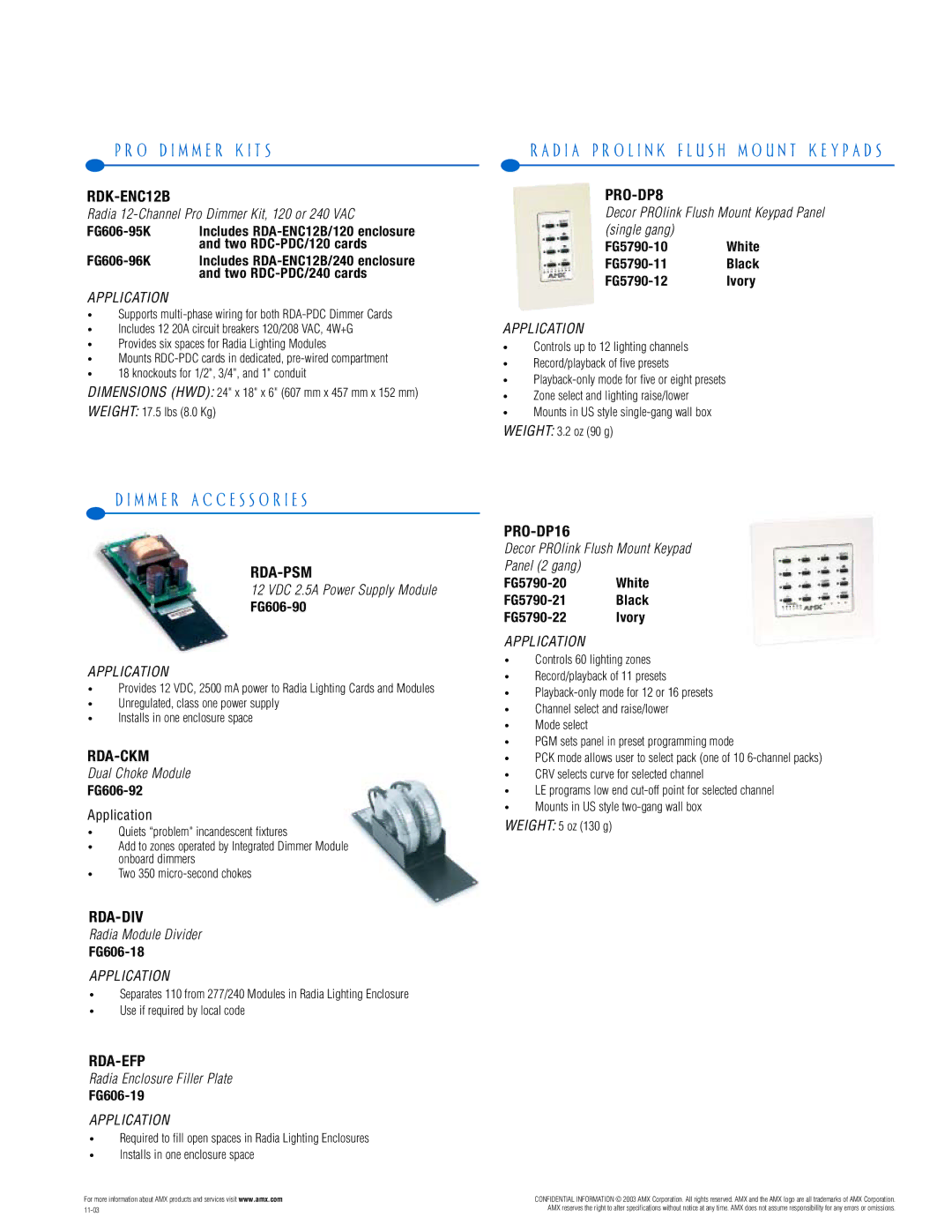 AMX PTM-D15 manual M M E R a C C E S S O R I E S 