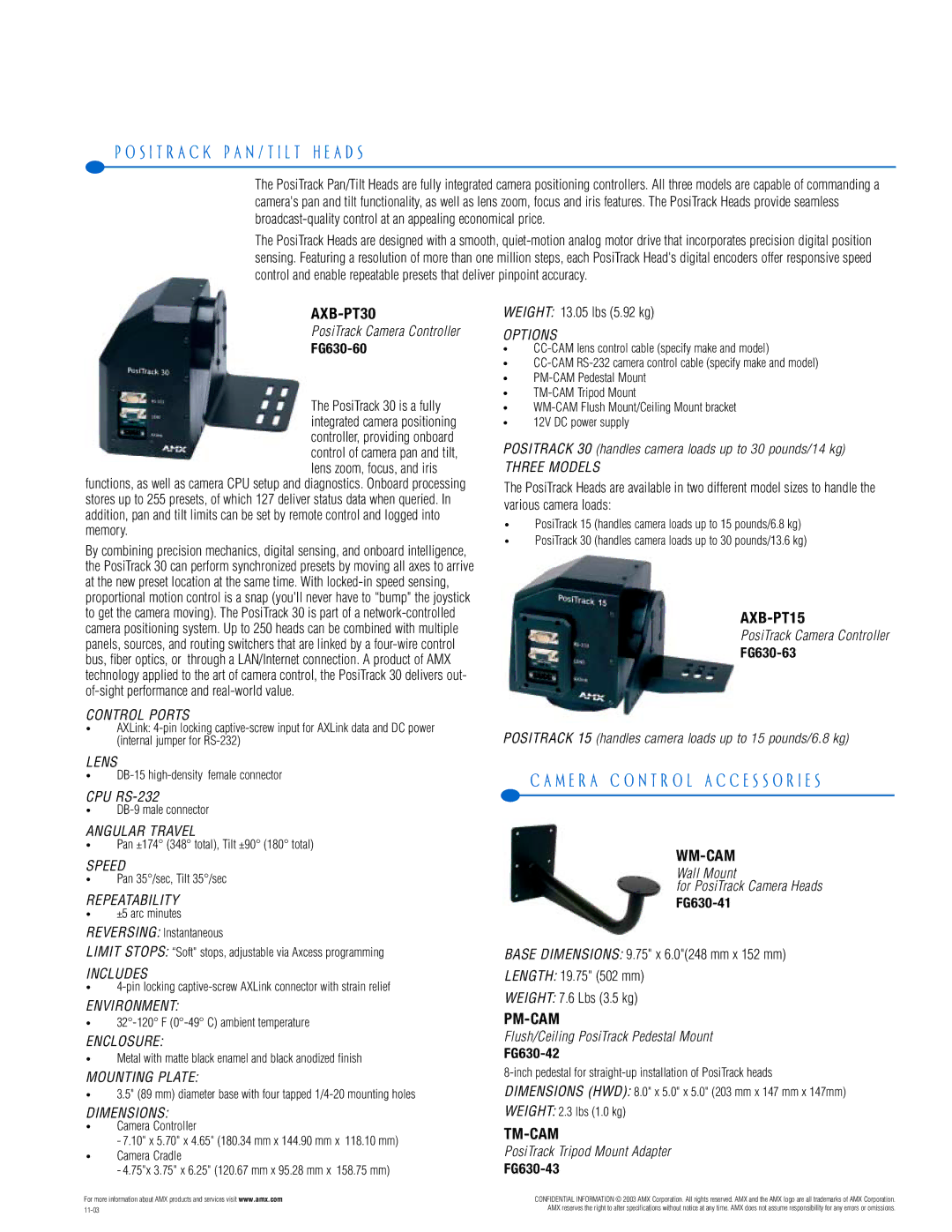 AMX PTM-D15 manual S I T R a C K P a N / T I L T H E a D S, M E R a C O N T R O L a C C E S S O R I E S 