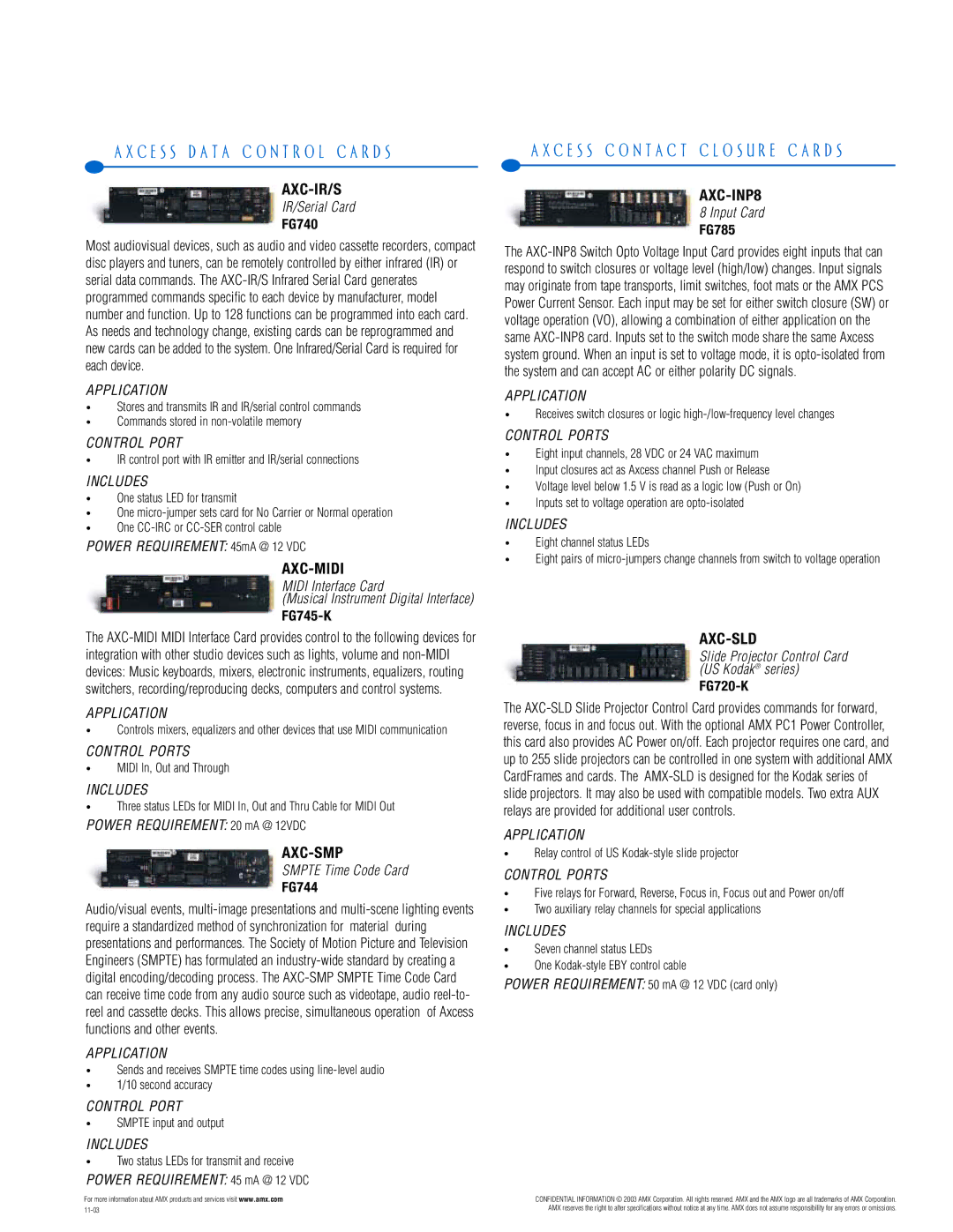 AMX PTM-D15 manual Axc-Ir/S, Axc-Midi, Axc-Smp, AXC-INP8, Axc-Sld 