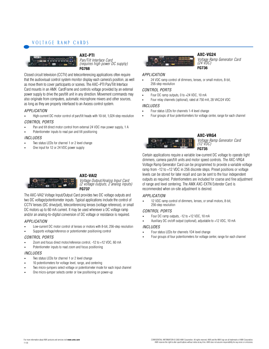 AMX PTM-D15 manual L T a G E R a M P C a R D S, Axc-Pti, AXC-VAI2, AXC-VG24, AXC-VRG4 