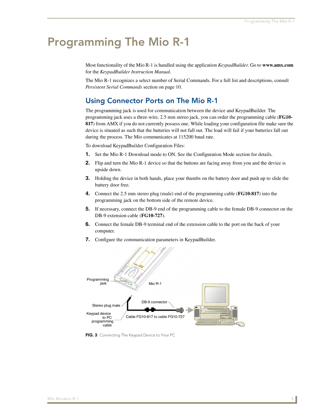 AMX manual Programming The Mio R-1, Using Connector Ports on The Mio R-1 