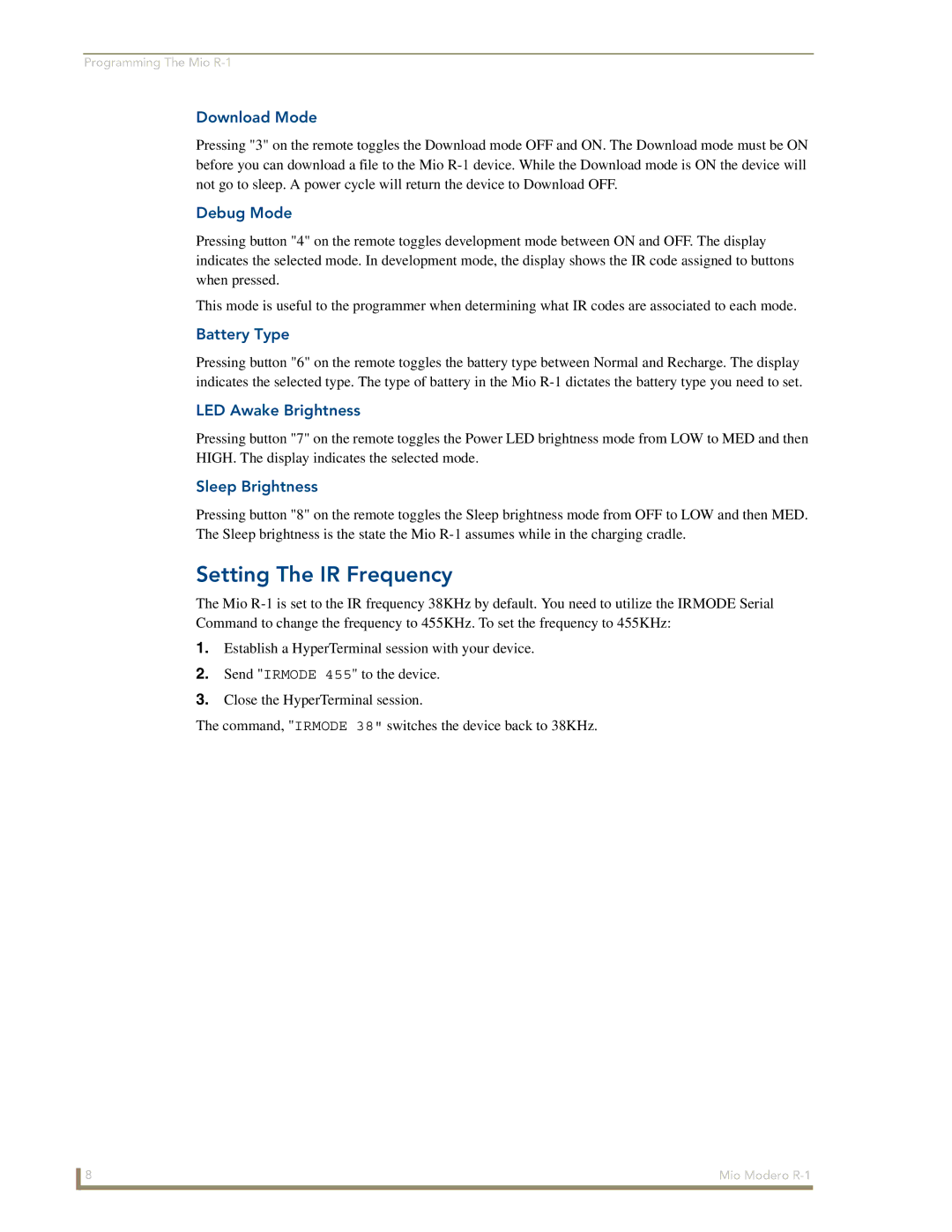 AMX R-1 manual Setting The IR Frequency 