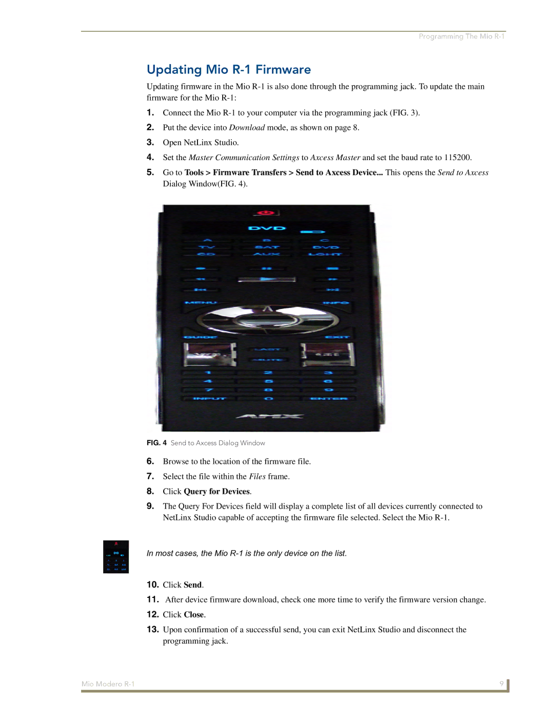 AMX manual Updating Mio R-1 Firmware, Click Query for Devices 