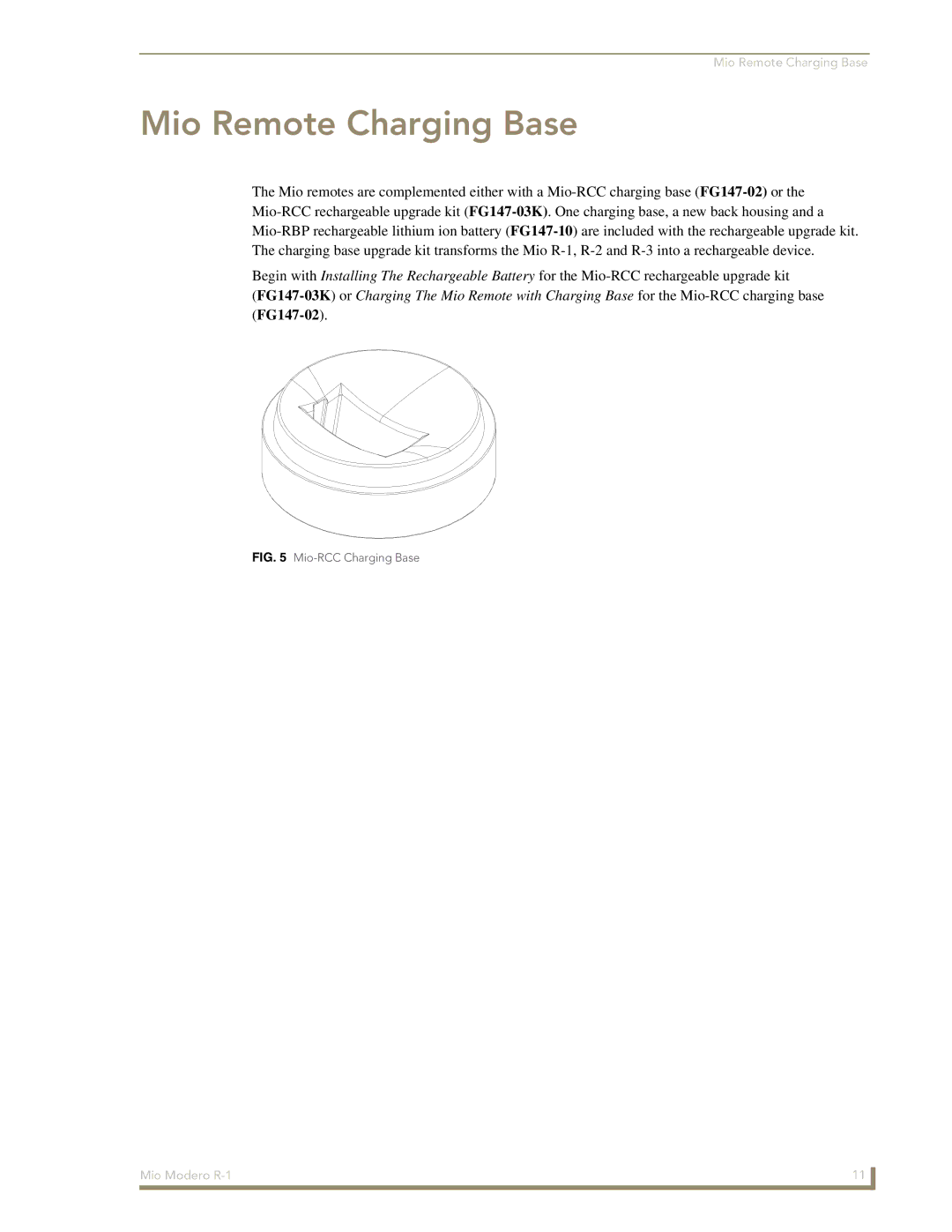 AMX R-1 manual Mio Remote Charging Base, Mio-RCC Charging Base 