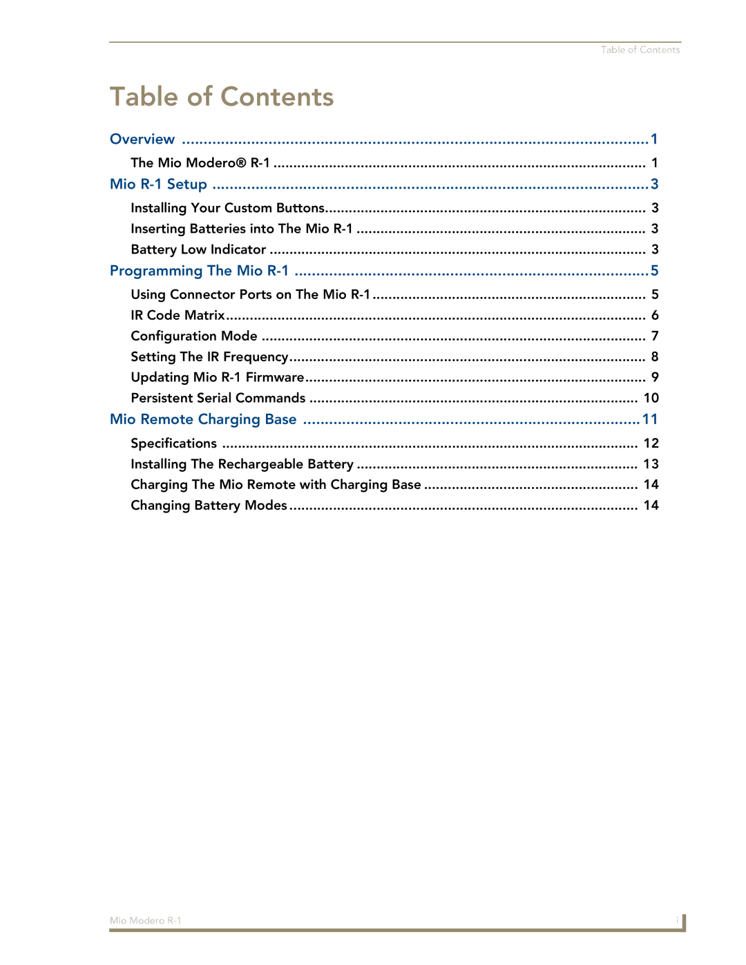 AMX R-1 manual Table of Contents 