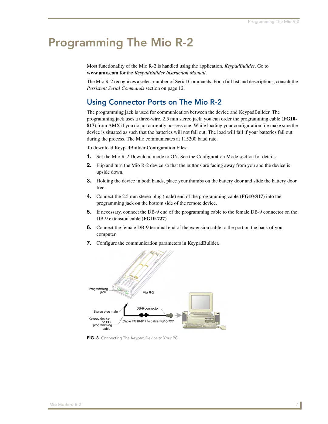 AMX manual Programming The Mio R-2, Using Connector Ports on The Mio R-2 