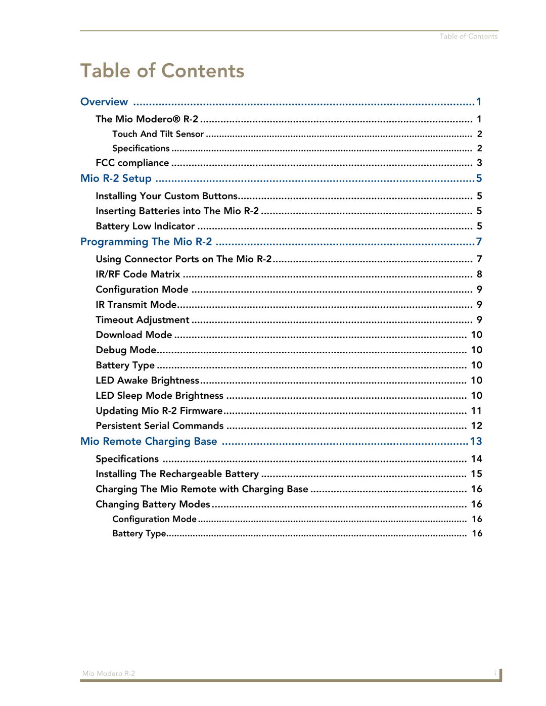 AMX R-2 manual Table of Contents 