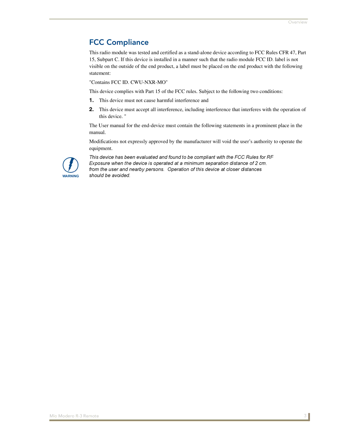 AMX R-3 manual FCC Compliance 