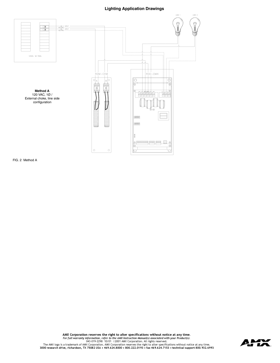 AMX RDA-CKM specifications Lighting Application Drawings, Method a 