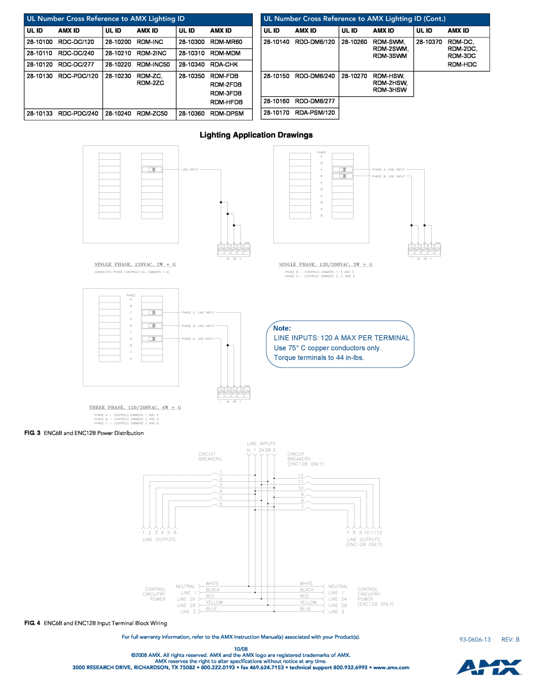 AMX ENC12B, RDA-ENC6B Lighting Application Drawings, UL Number Cross Reference to AMX Lighting ID, Ul Id, Amx Id 