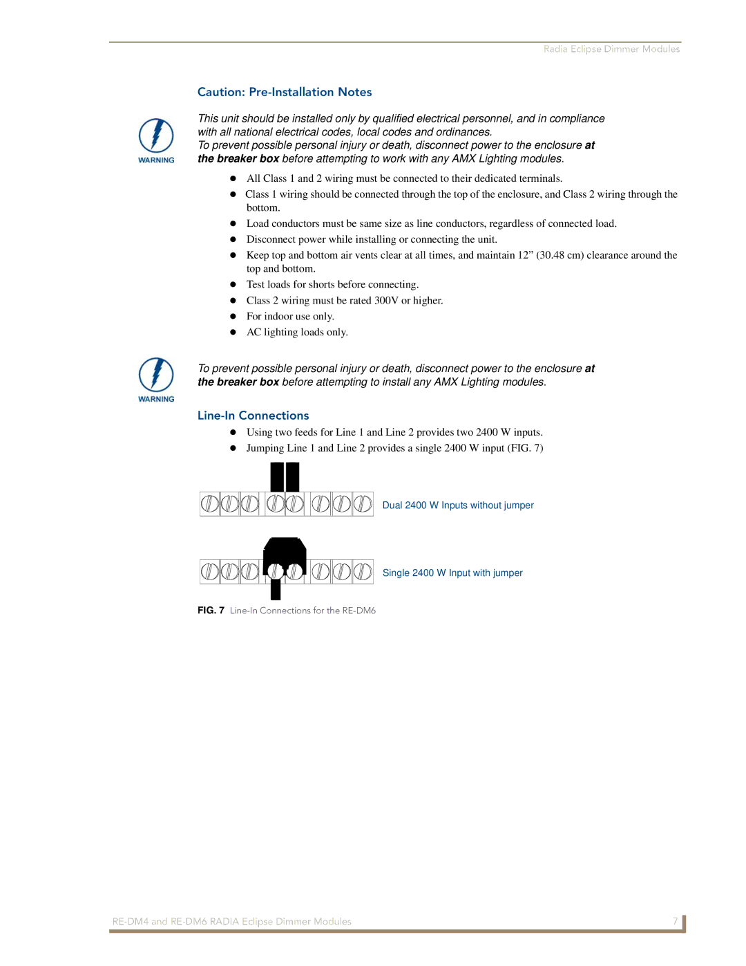 AMX RE-DM4 manual Line-In Connections for the RE-DM6 