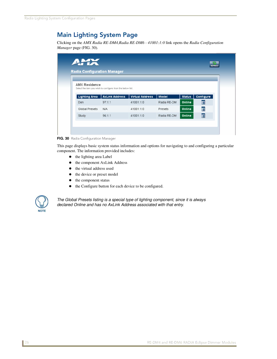 AMX RE-DM6, RE-DM4 manual Main Lighting System, Radia Configuration Manager 