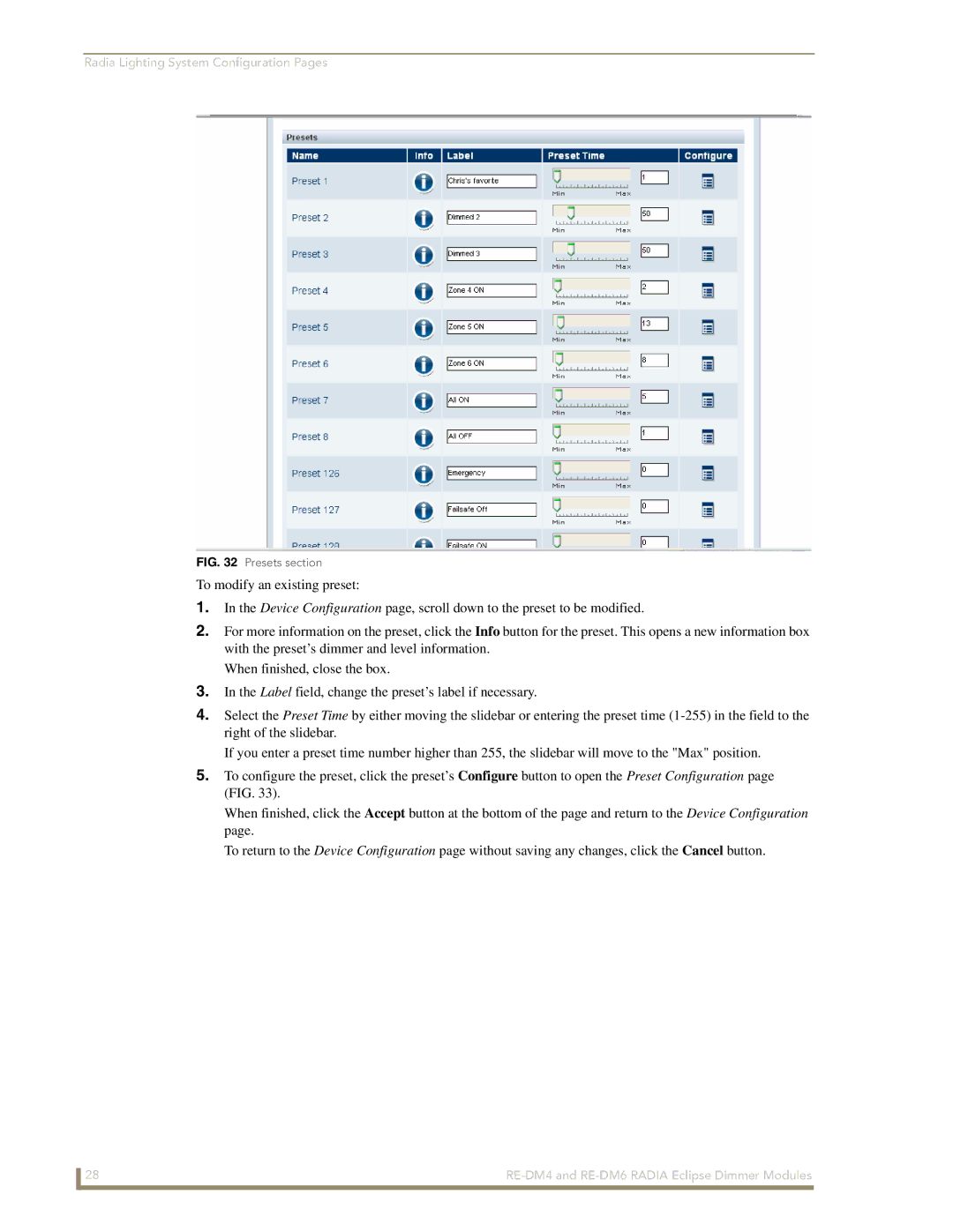 AMX RE-DM6, RE-DM4 manual Presets section 