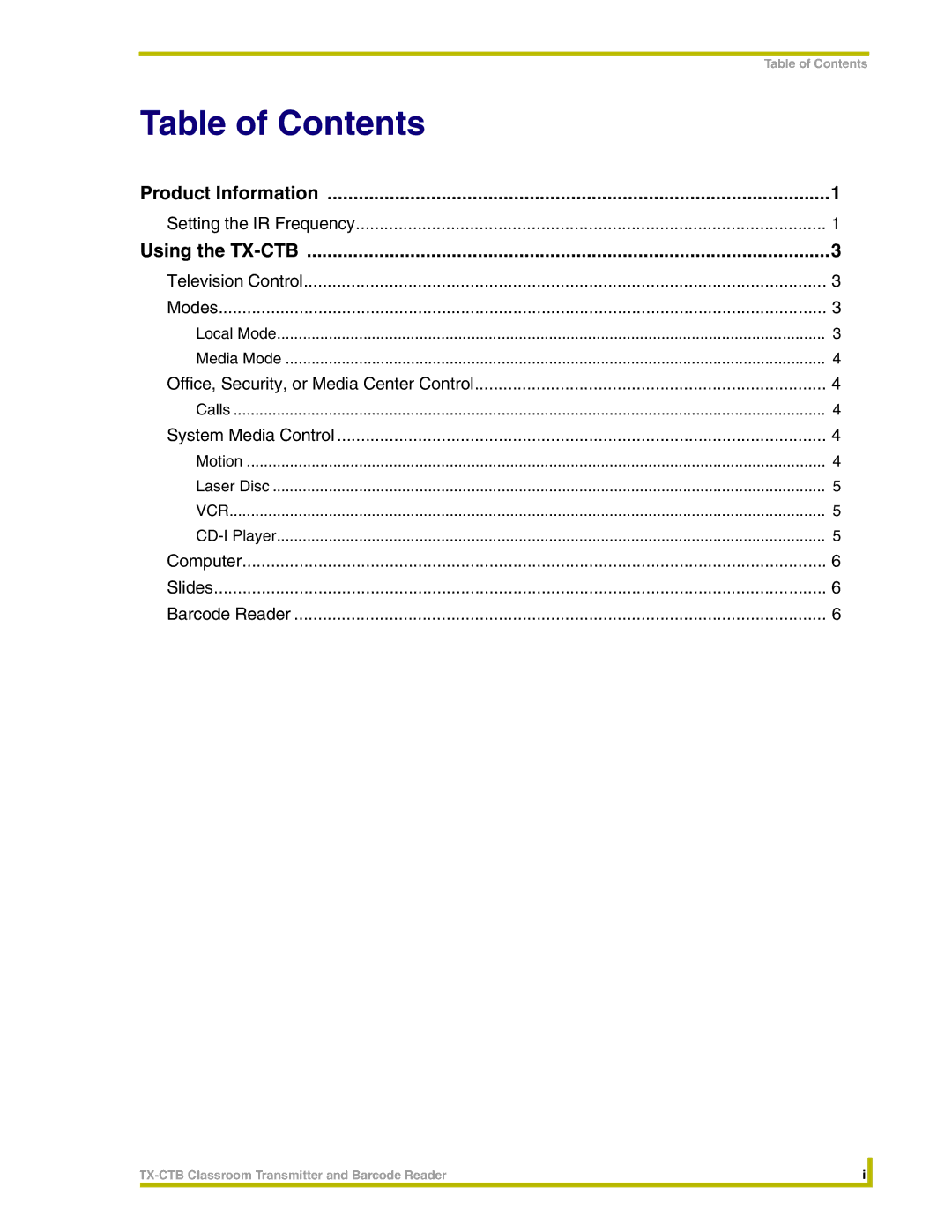 AMX TX-CTB instruction manual Table of Contents 