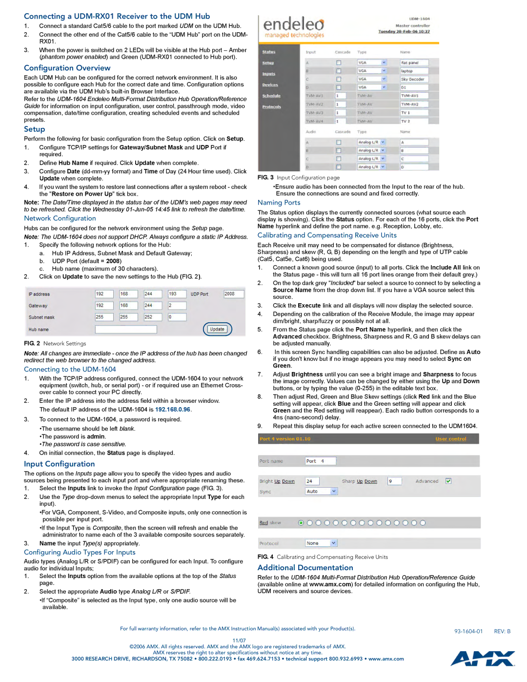 AMX UDM-1604 quick start Connecting a UDM-RX01 Receiver to the UDM Hub, Configuration Overview, Setup, Input Configuration 