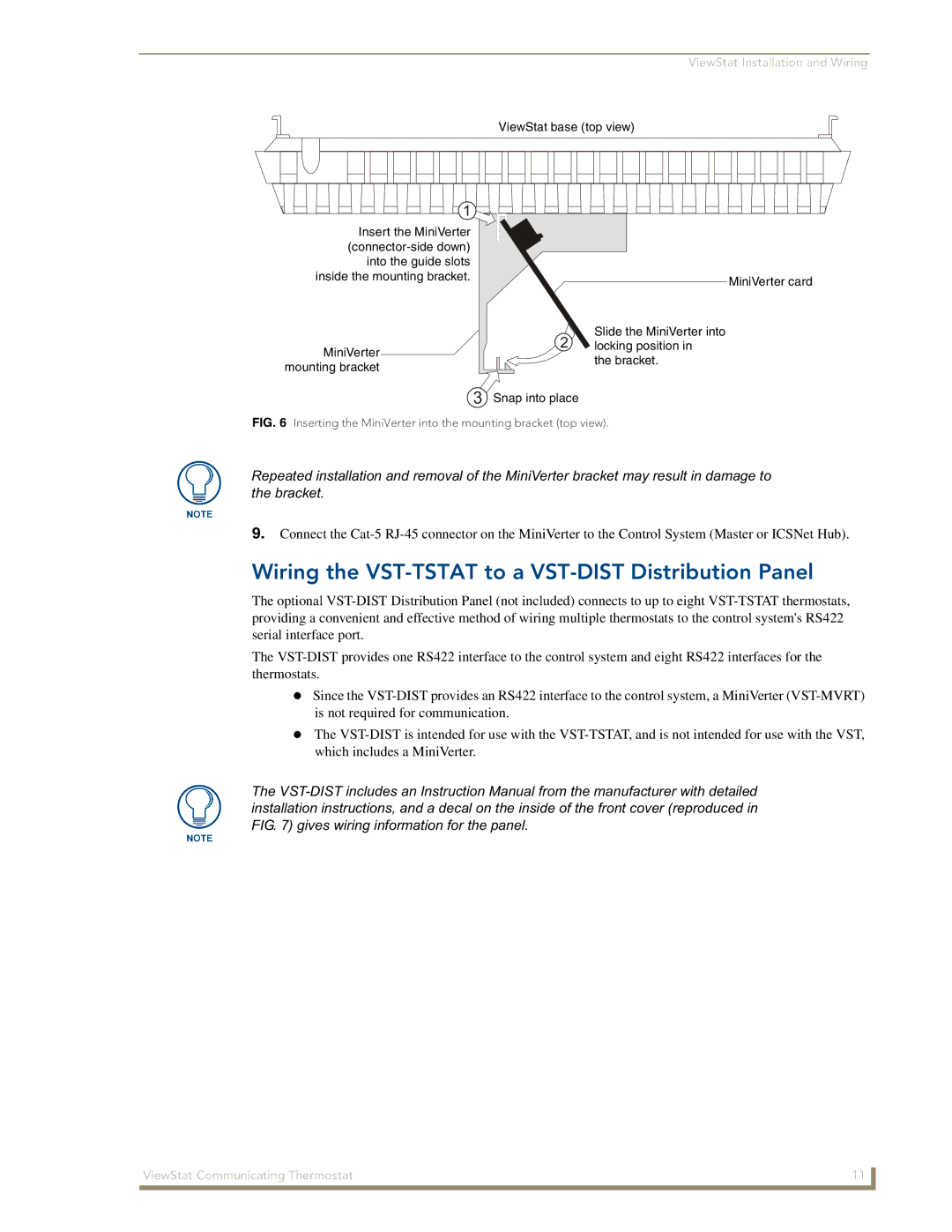 AMX ViewStat manual Wiring the VST-TSTAT to a VST-DIST Distribution Panel 