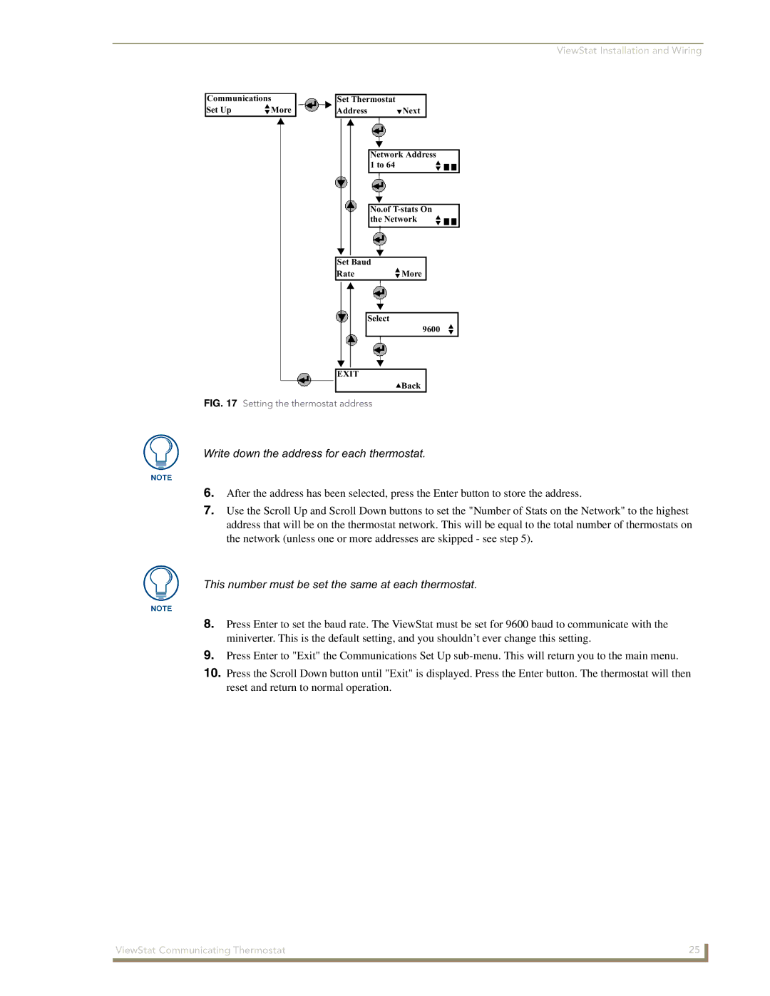 AMX ViewStat manual Write down the address for each thermostat 