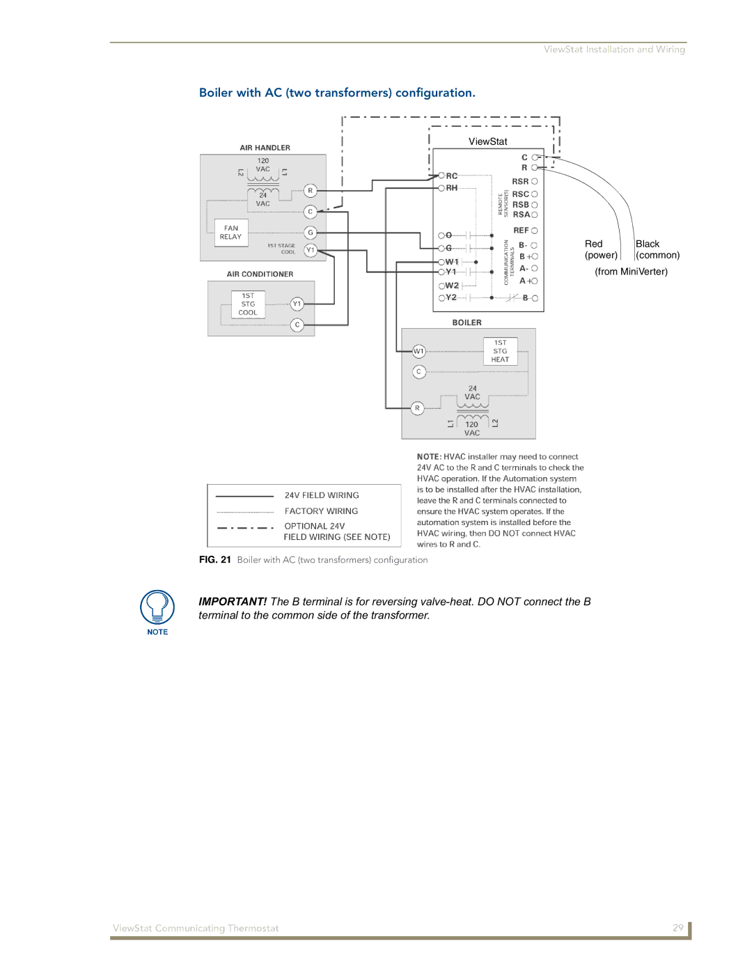 AMX ViewStat manual Boiler with AC two transformers configuration 