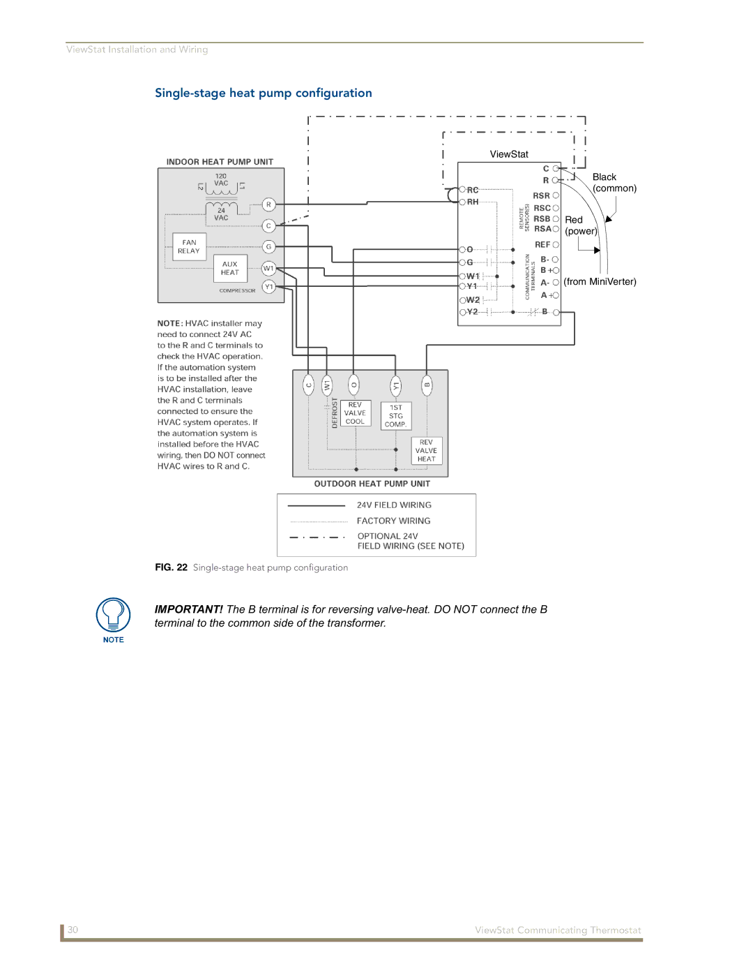 AMX ViewStat manual Single-stage heat pump configuration 