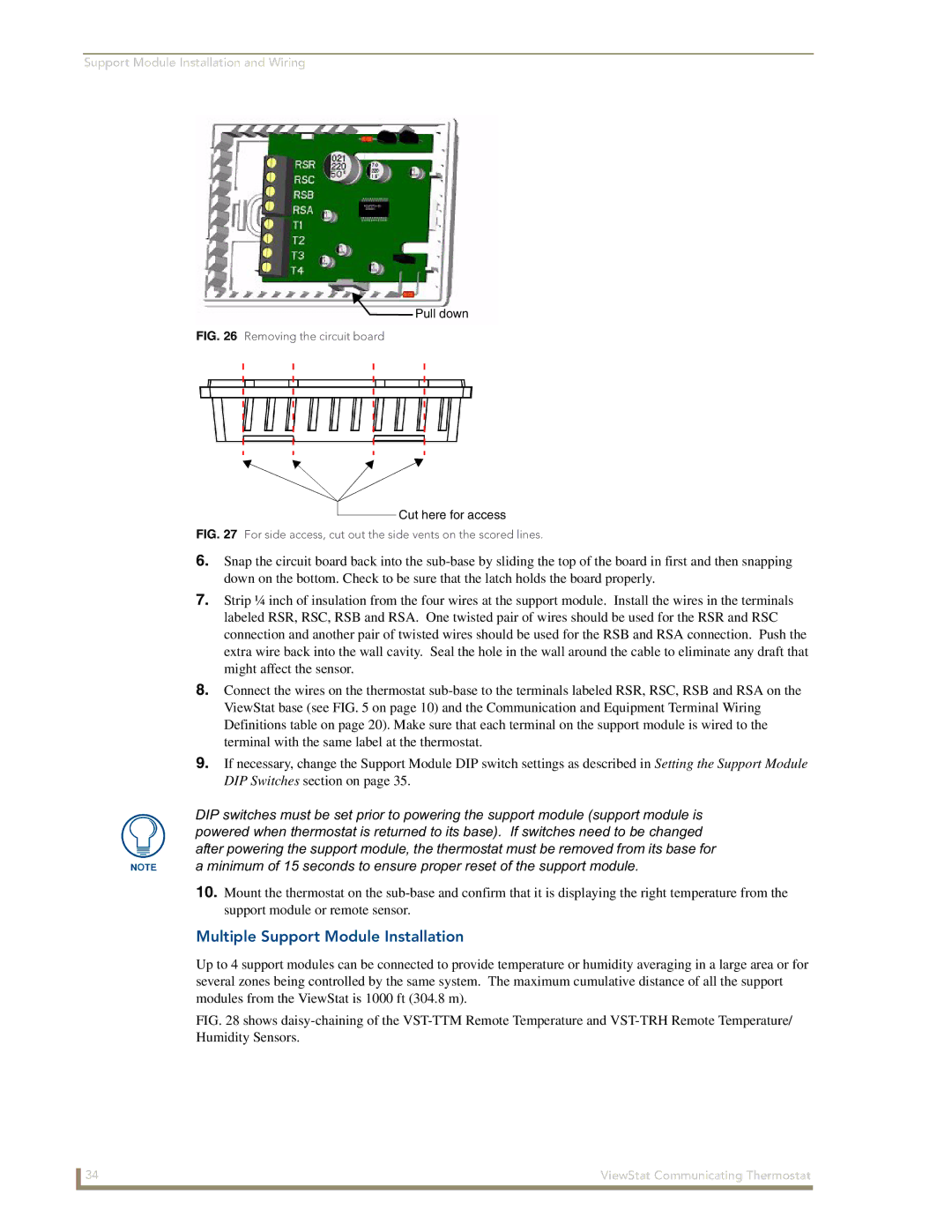 AMX ViewStat manual Multiple Support Module Installation, Removing the circuit board 