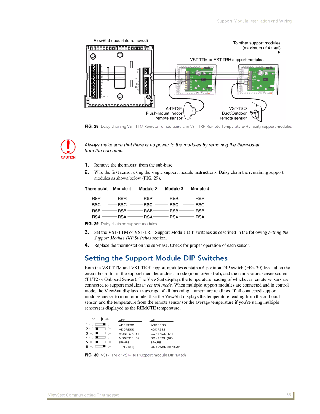 AMX ViewStat manual Setting the Support Module DIP Switches, Daisy-chaining support modules 