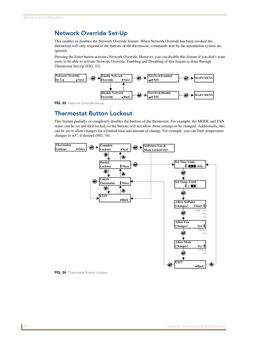 AMX ViewStat manual Network Override Set-Up, Thermostat Button Lockout 