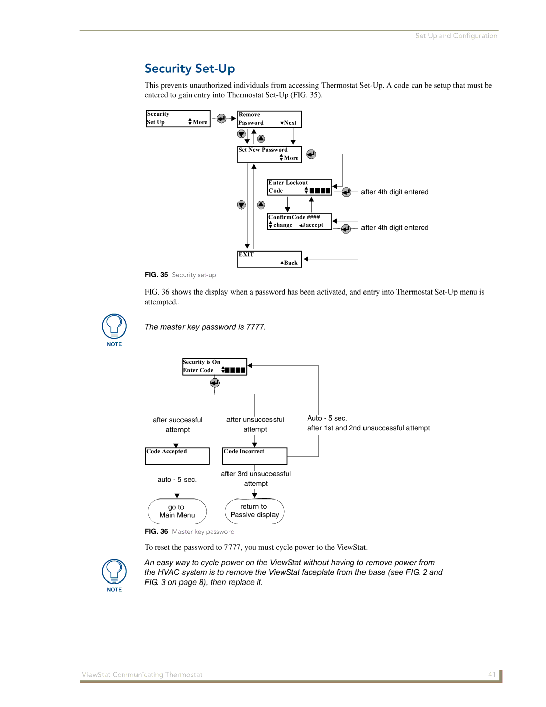 AMX ViewStat manual Security Set-Up, Master key password is 