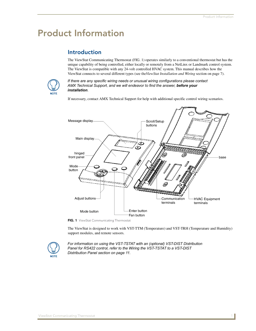 AMX ViewStat manual Product Information, Introduction 