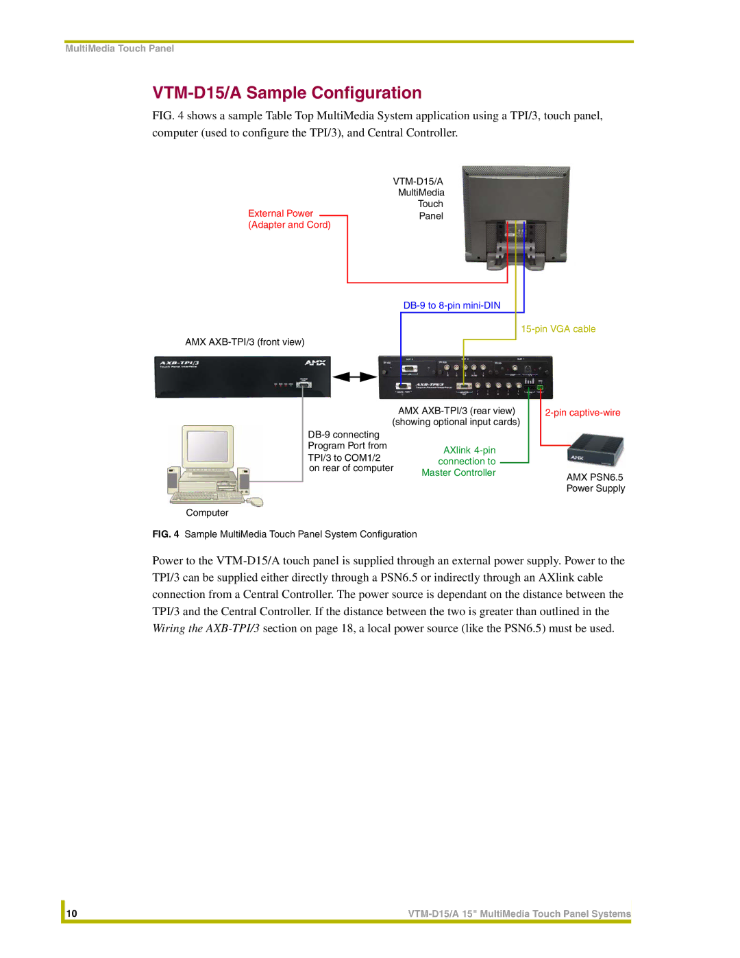 AMX instruction manual VTM-D15/A Sample Configuration, Pin captive-wire 