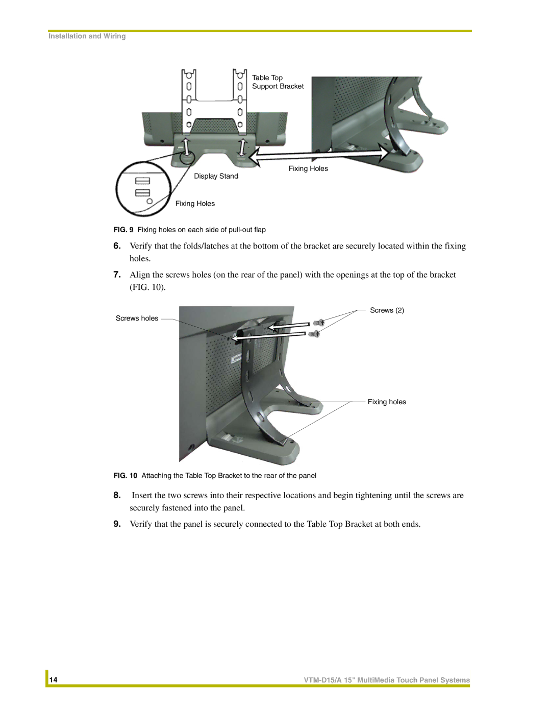 AMX VTM-D15/A instruction manual Fixing holes on each side of pull-out flap 