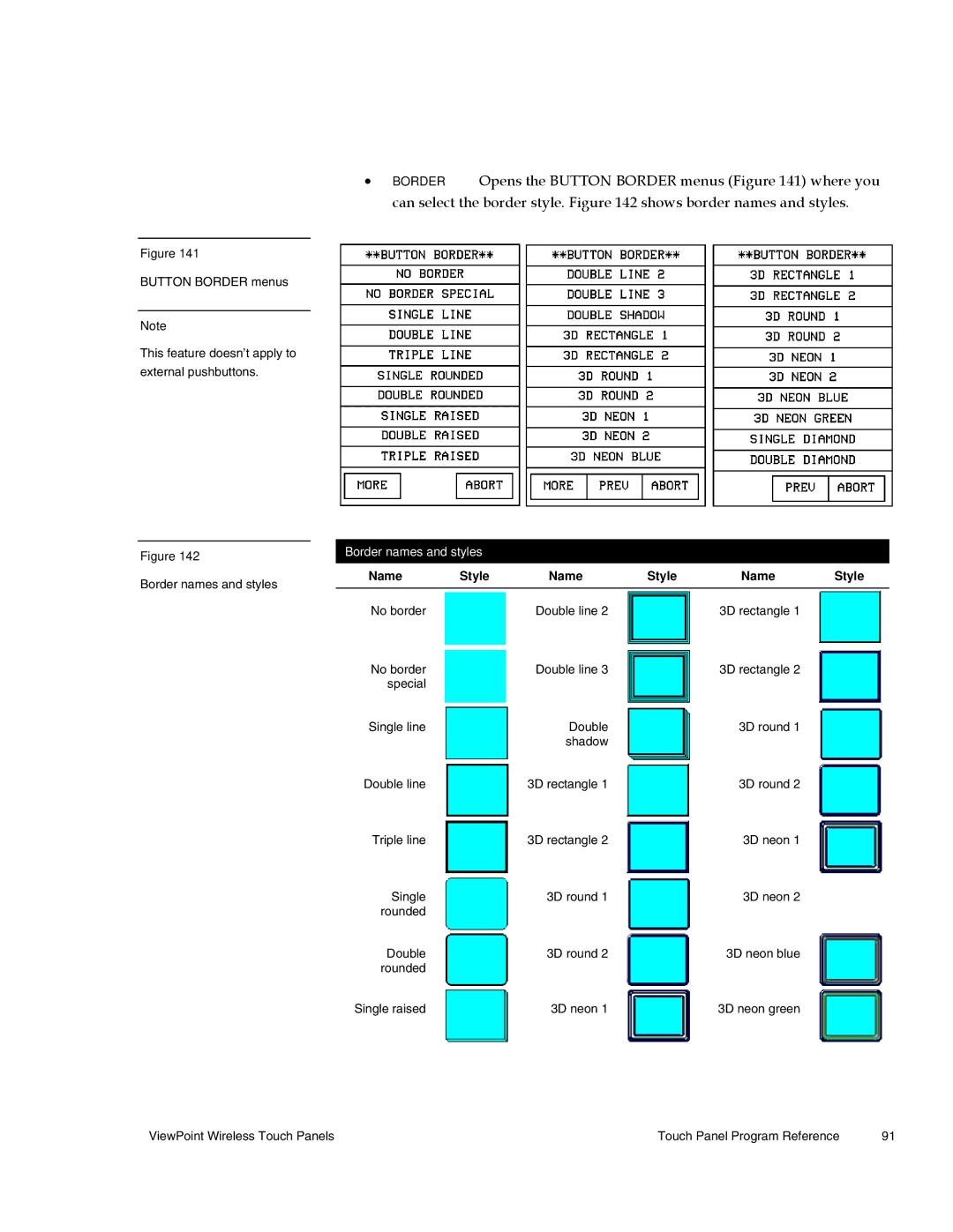 AMX Wireless Touch Panels (Wave Server) instruction manual Border names and styles, Name Style 