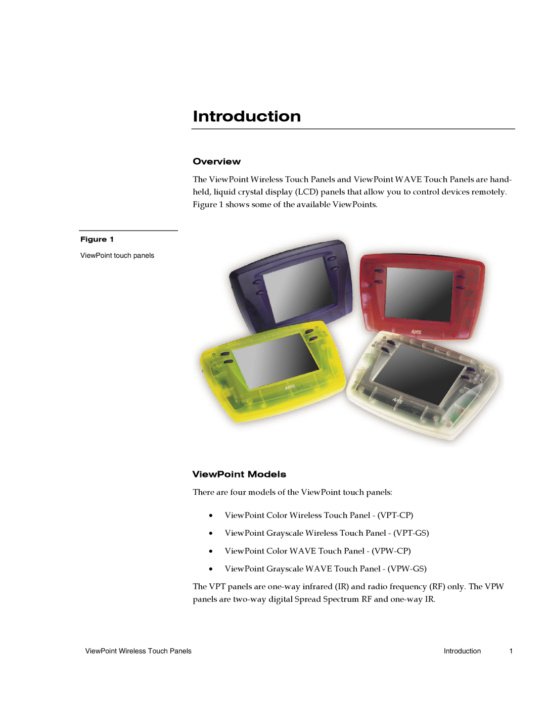 AMX Wireless Touch Panels (Wave Server) instruction manual Overview, ViewPoint Models 