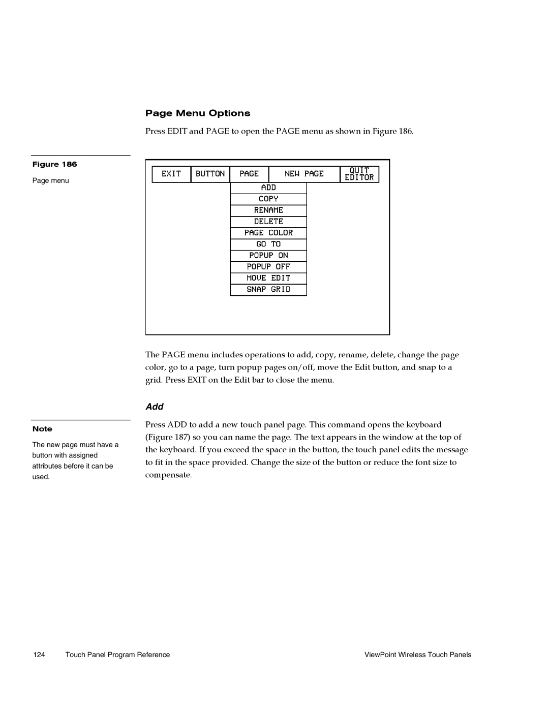 AMX Wireless Touch Panels (Wave Server) instruction manual Menu Options, Add 