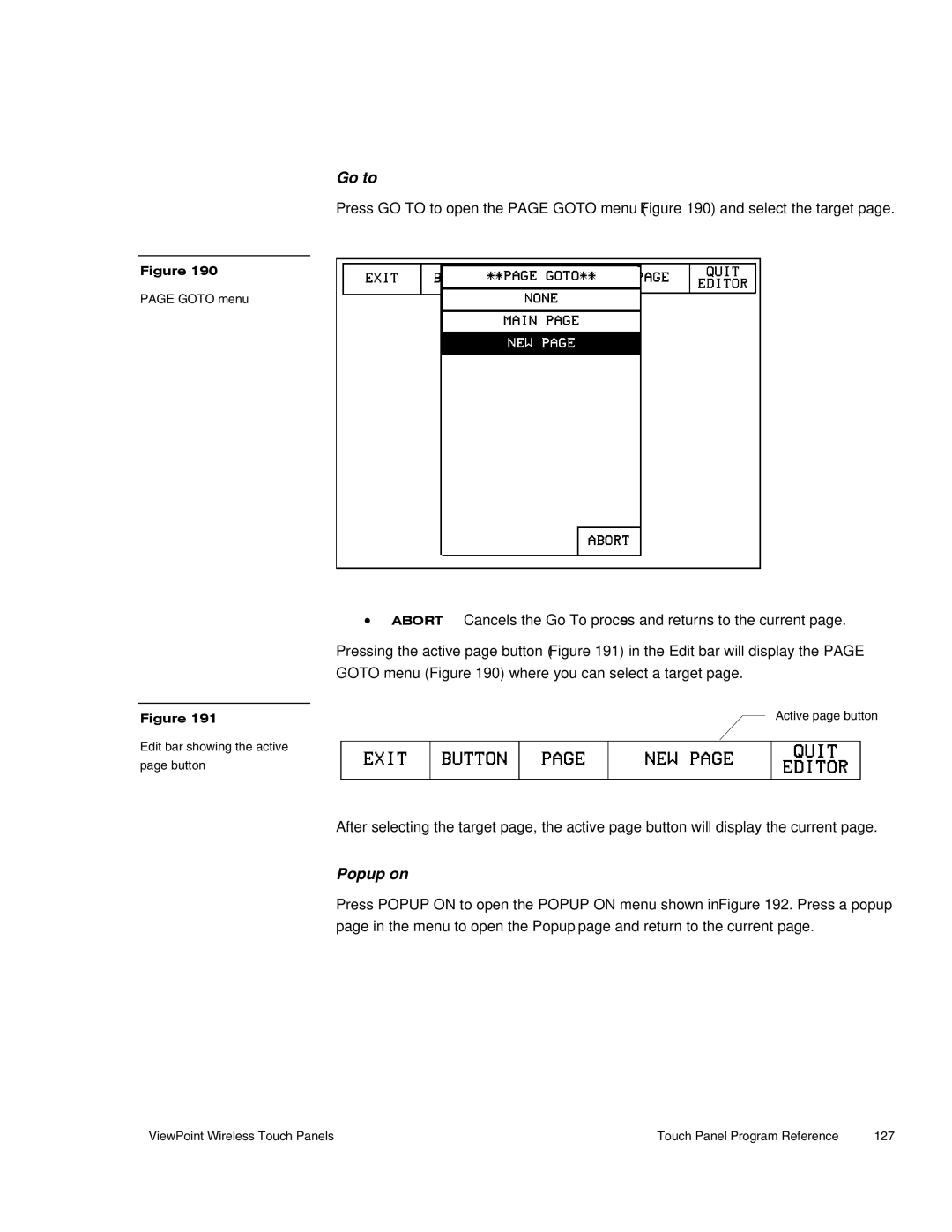 AMX Wireless Touch Panels (Wave Server) instruction manual Go to, Popup on 