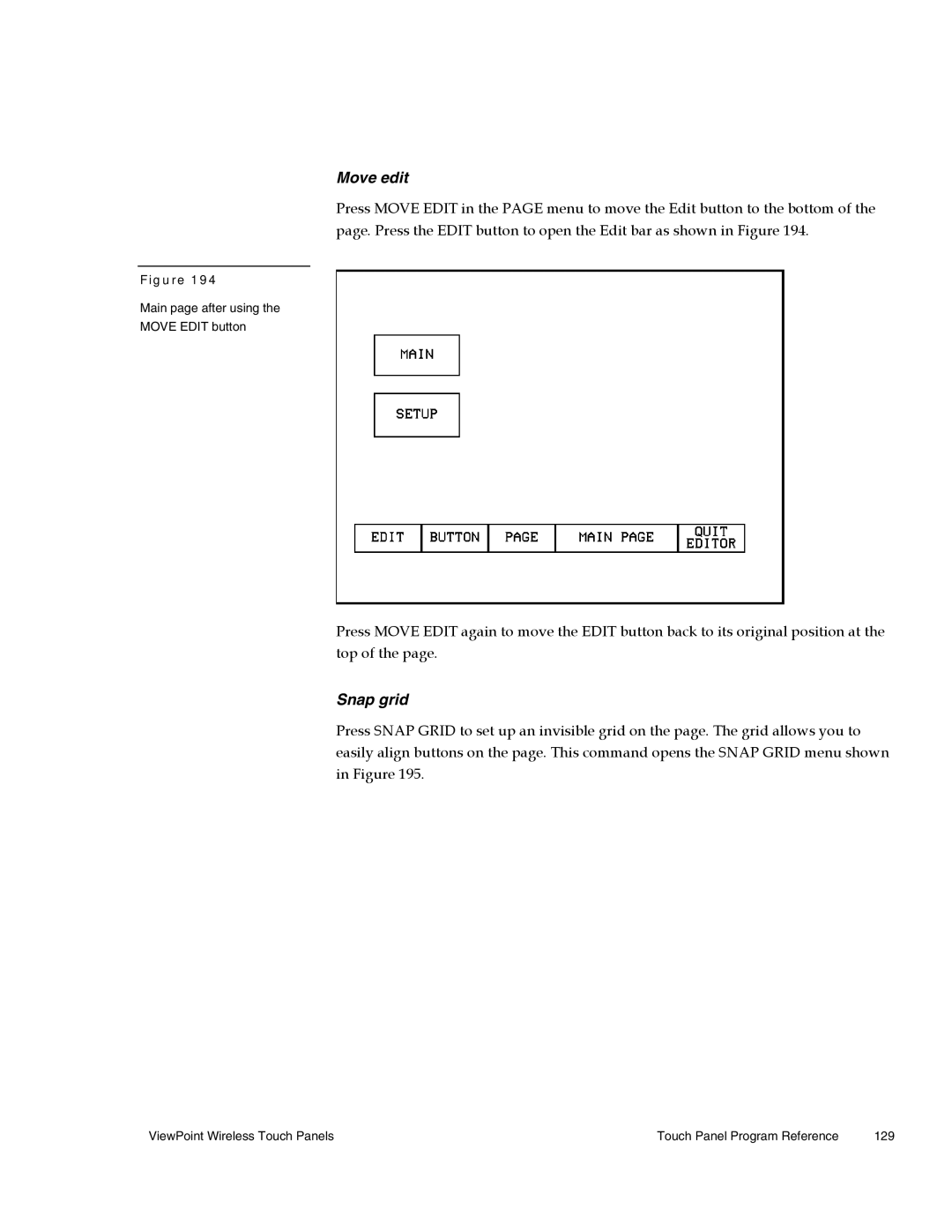 AMX Wireless Touch Panels (Wave Server) instruction manual Move edit, Snap grid 