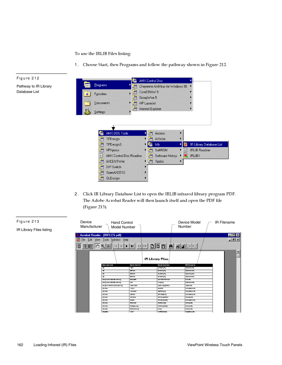 AMX Wireless Touch Panels (Wave Server) instruction manual Pathway to IR Library Database List IR Library Files listing 