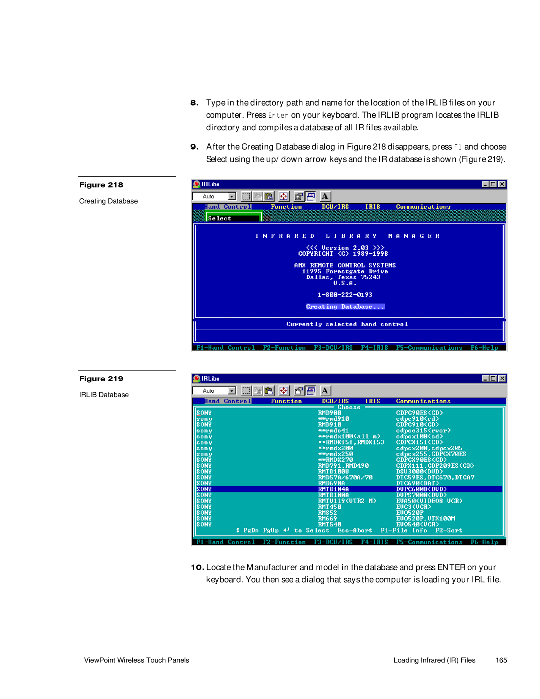 AMX Wireless Touch Panels (Wave Server) instruction manual Creating Database Irlib Database 