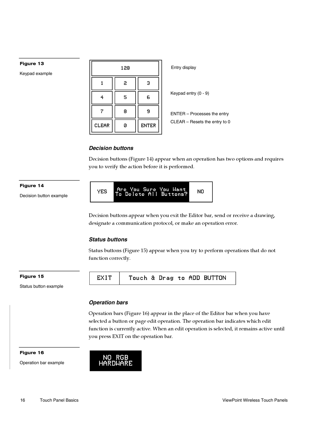 AMX Wireless Touch Panels (Wave Server) instruction manual Decision buttons, Status buttons, Operation bars 