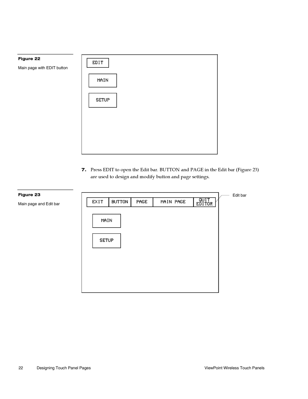 AMX Wireless Touch Panels (Wave Server) instruction manual Main page with Edit button 