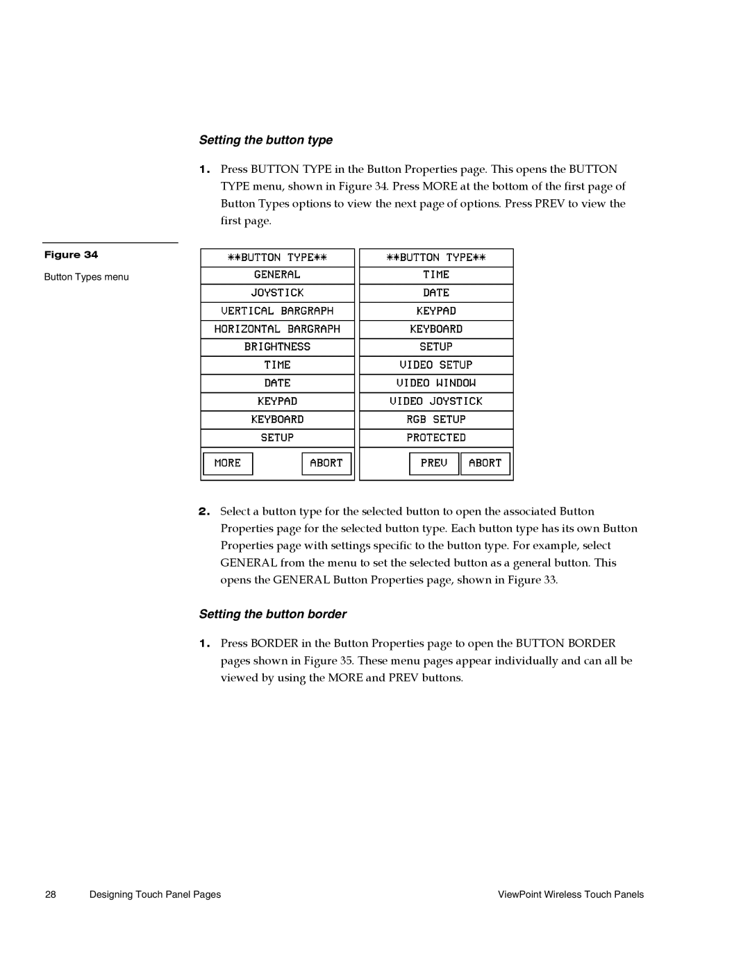 AMX Wireless Touch Panels (Wave Server) instruction manual Setting the button type, Setting the button border 