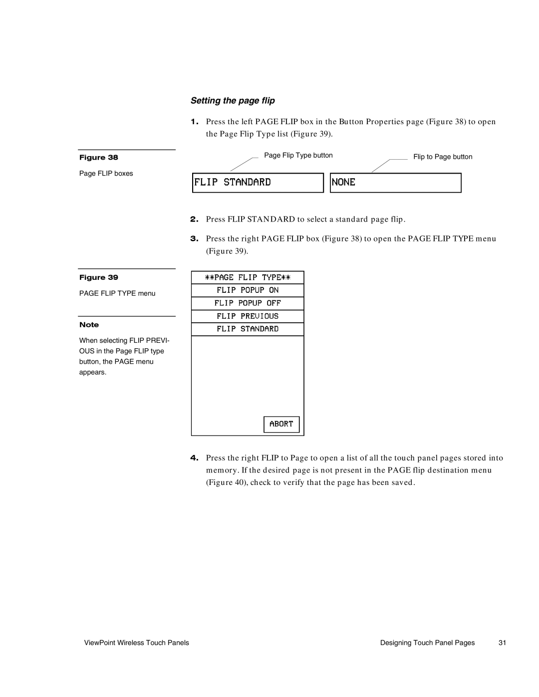 AMX Wireless Touch Panels (Wave Server) instruction manual Setting the page flip 