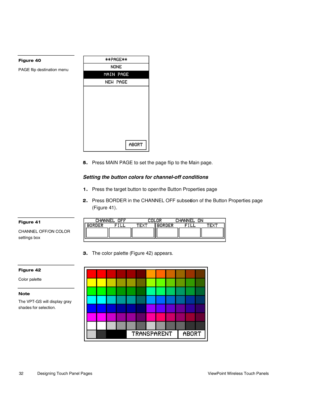 AMX Wireless Touch Panels (Wave Server) Setting the button colors for channel-off conditions, Color palette appears 