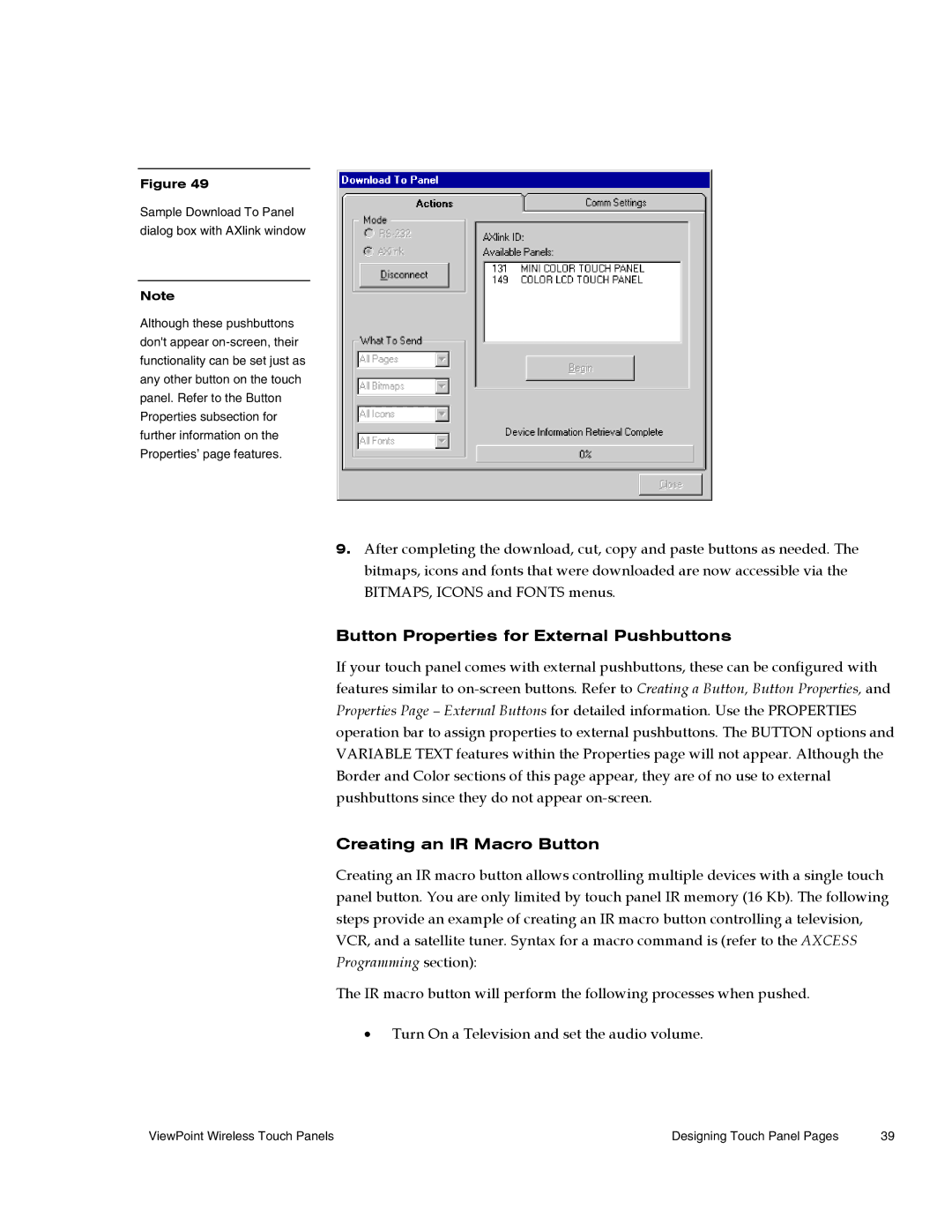 AMX Wireless Touch Panels (Wave Server) Button Properties for External Pushbuttons, Creating an IR Macro Button 