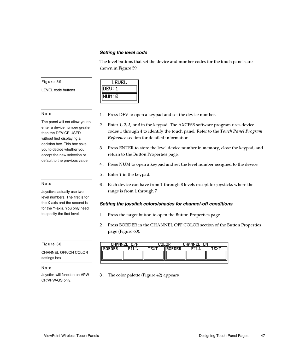 AMX Wireless Touch Panels (Wave Server) instruction manual Setting the level code 