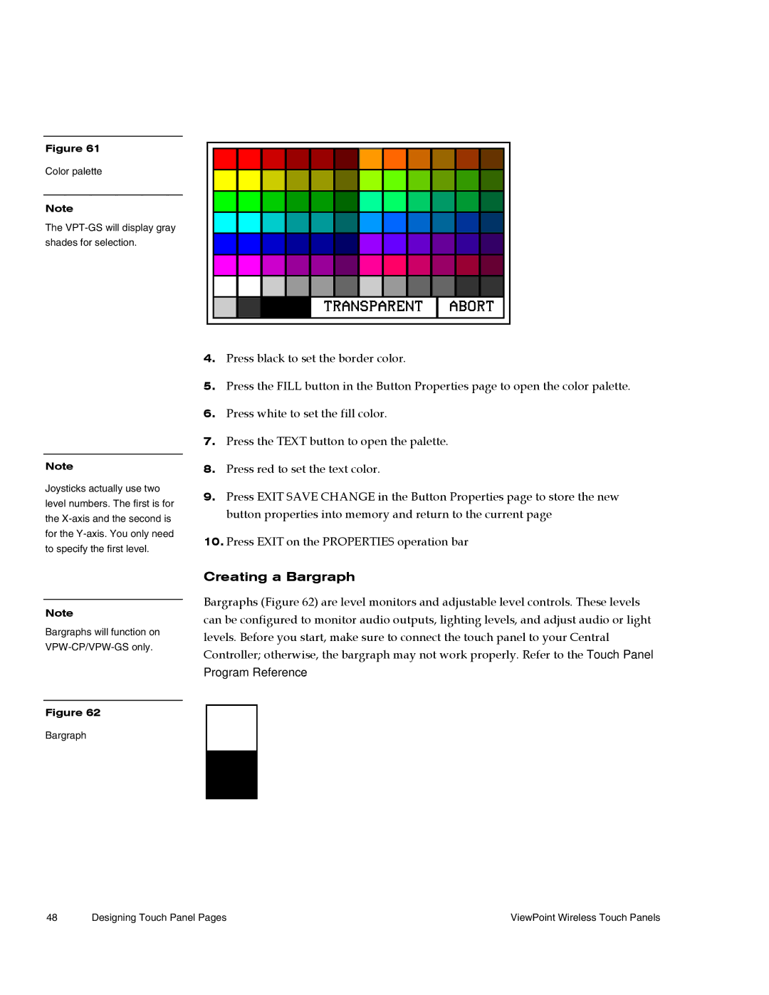 AMX Wireless Touch Panels (Wave Server) Creating a Bargraph, Color palette VPT-GS will display gray shades for selection 