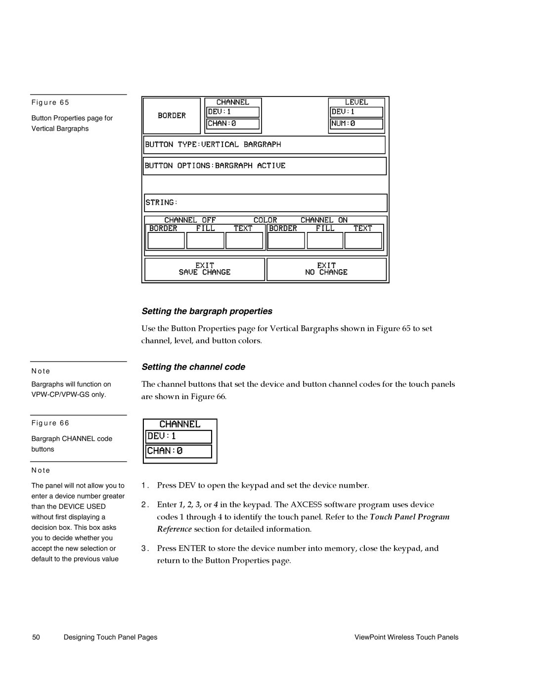 AMX Wireless Touch Panels (Wave Server) instruction manual Setting the bargraph properties, Setting the channel code 