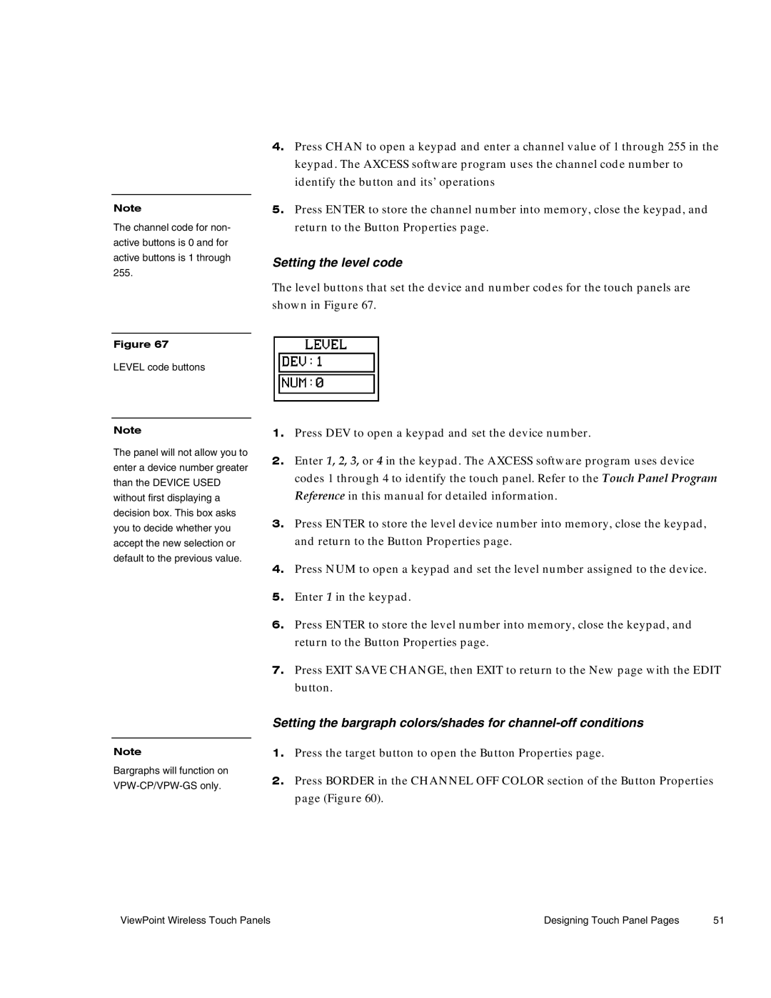 AMX Wireless Touch Panels (Wave Server) instruction manual Setting the level code 