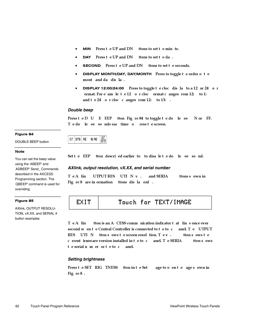 AMX Wireless Touch Panels (Wave Server) instruction manual Double beep, AXlink, output resolution, vX.XX, and serial number 