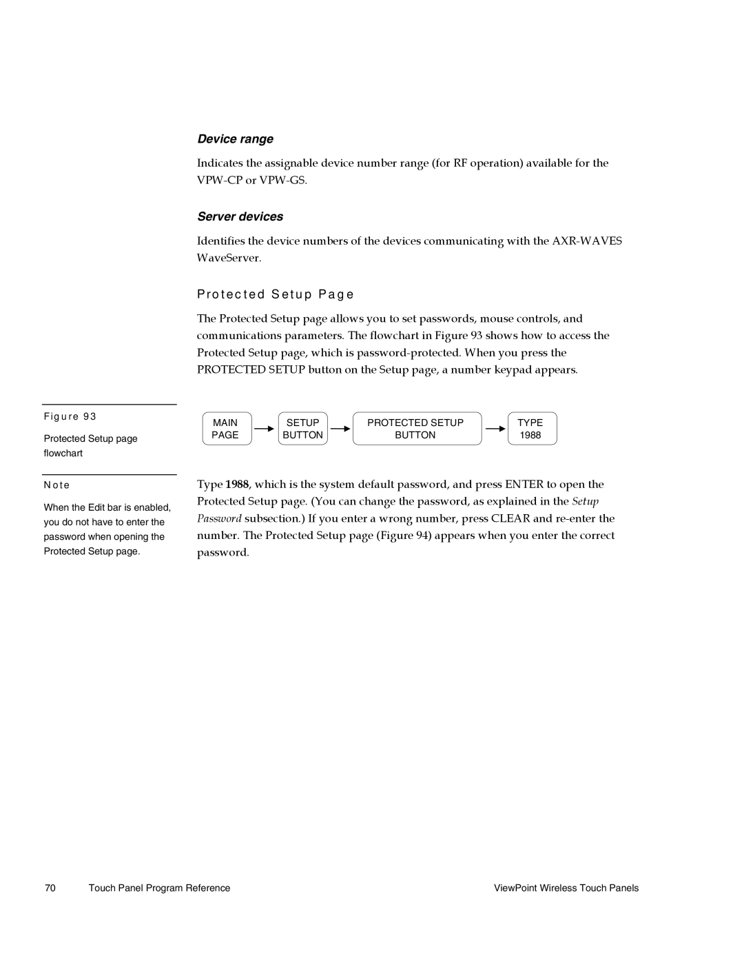 AMX Wireless Touch Panels (Wave Server) instruction manual Device range, Server devices, Protected Setup 