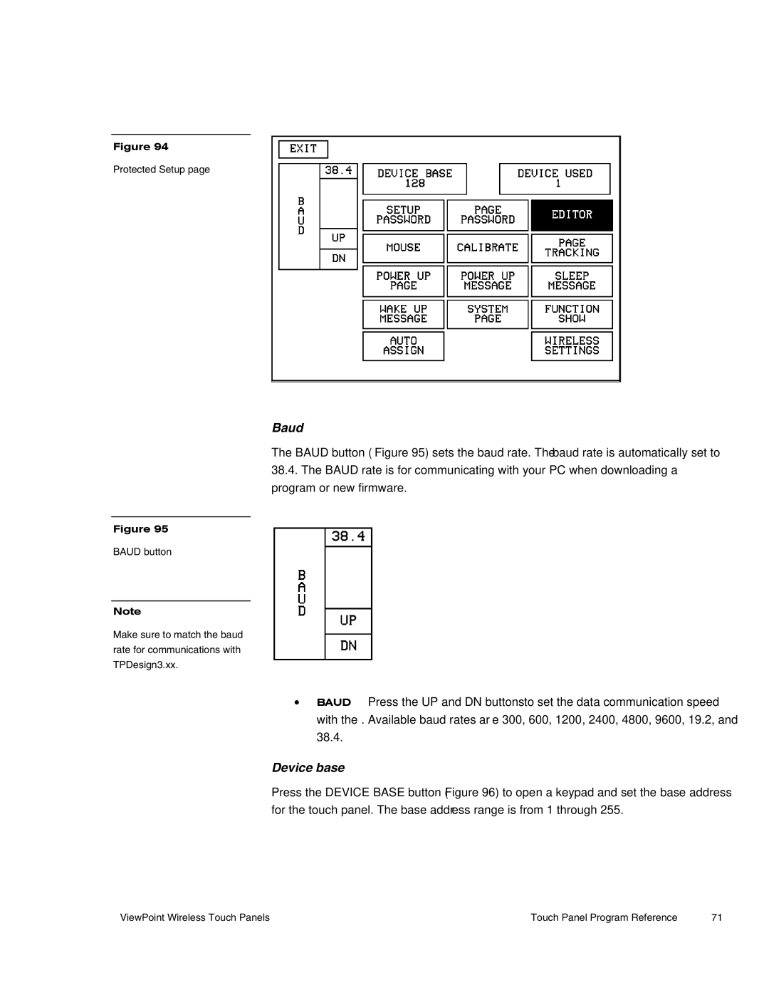 AMX Wireless Touch Panels (Wave Server) instruction manual Baud, Device base 